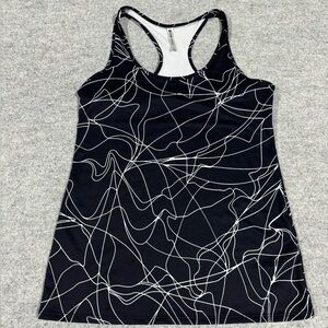 Fabletics Mary Tank Black Micro Linear/Black Athletic Shirt, Size Small